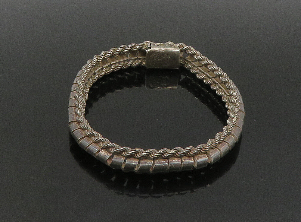 925 Sterling Silver  Vintage Dark Tone Rope Twist Chain Bracelet  BT9182