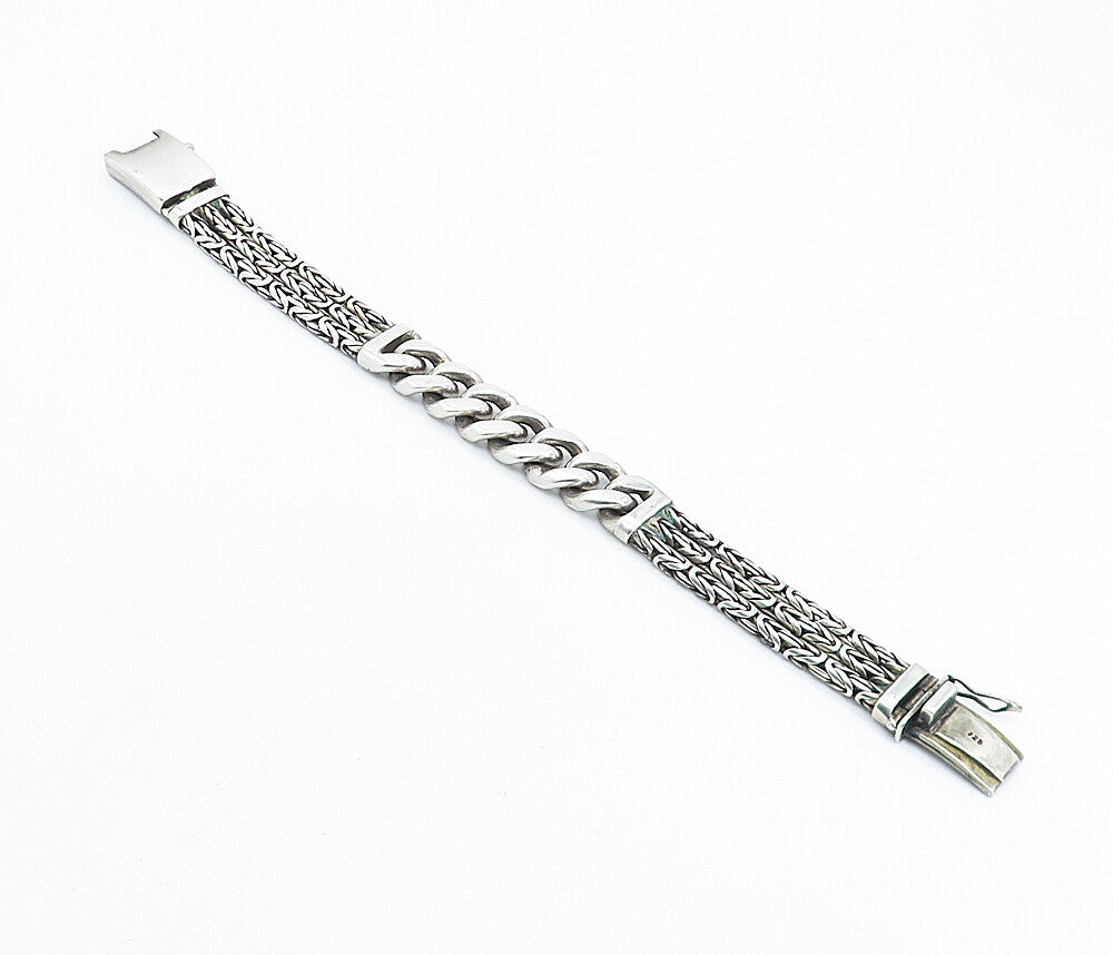 925 Sterling Silver Vintage Antique Byzantine Multi Strand Chain Bracelet BT2492