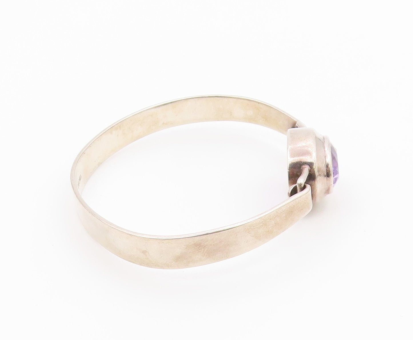 BOMA 925 Sterling Silver Vintage Inlaid Oval Amethyst Bangle Bracelet BT9632