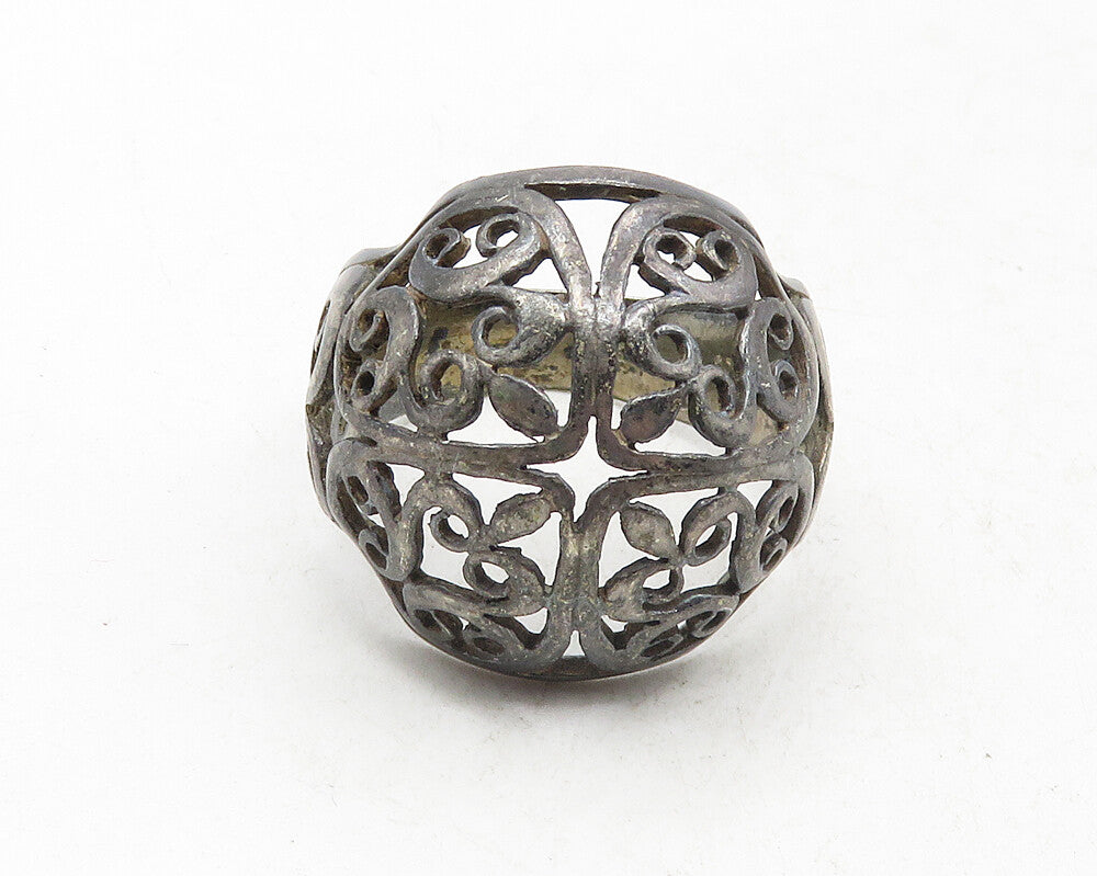 925 Sterling Silver  Vintage Oxidized Cutout Swirl Band Ring Sz 6.5  RG9689