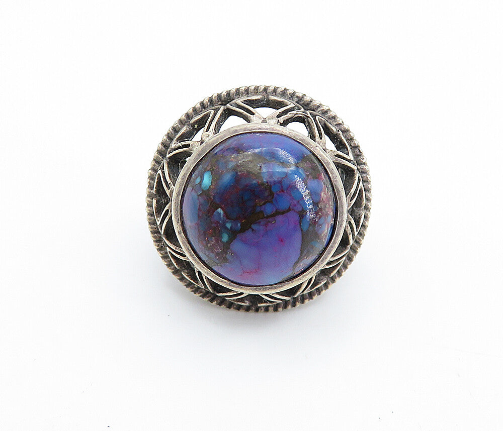 925 Sterling Silver Vintage Purple Jasper Dome Cocktail Ring Sz 7 RG7975