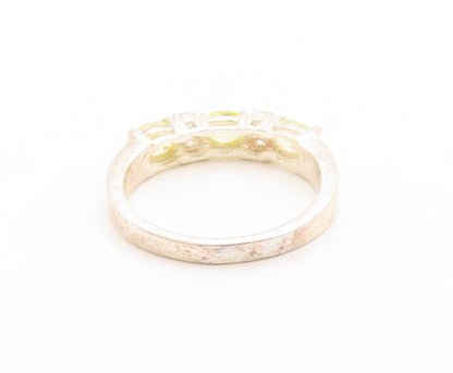 925 Sterling Silver Vintage Ring Citrine & CZ Inlay Band  Sz 9.25  RG31229