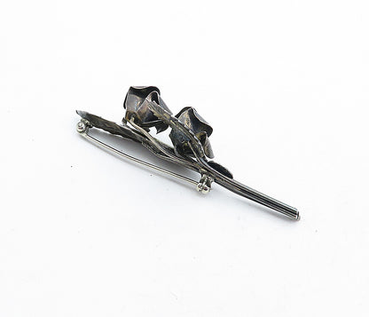 925 Sterling Silver  Vintage Oxidized Sculpted Flowers Motif Brooch Pin BP1992