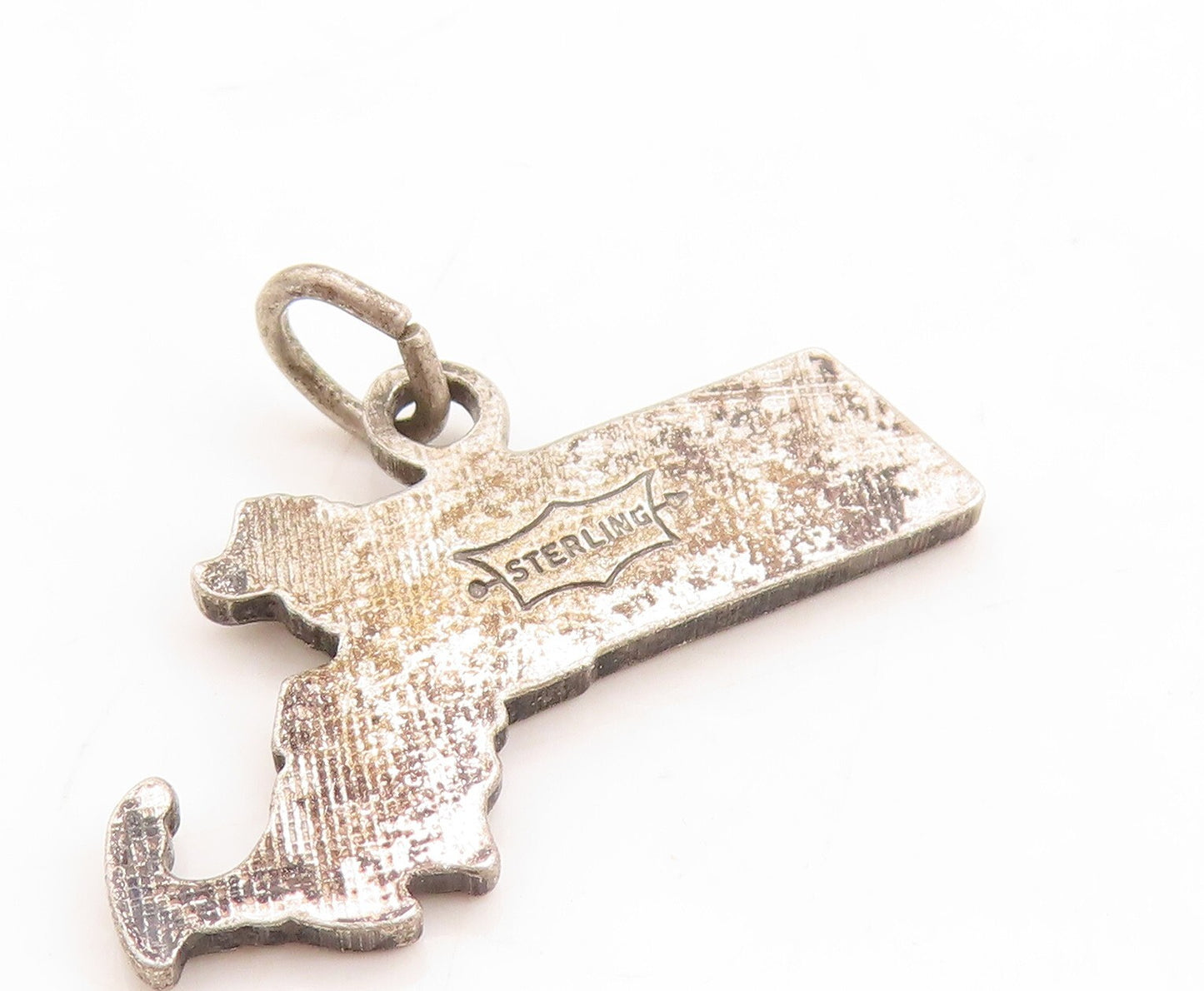 925 Sterling Silver Vintage Pendant Dark Tone Cutout Mass Map Charm  PT23742