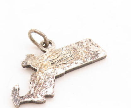 925 Sterling Silver Vintage Pendant Dark Tone Cutout Mass Map Charm  PT23742