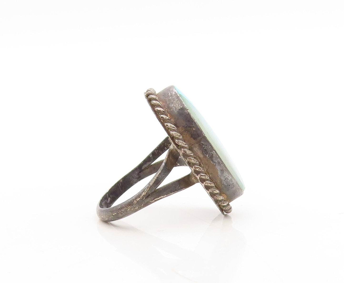 925 Sterling Silver Vintage Ring Dark Tone Modernist Gemstone  Sz 8  RG31278