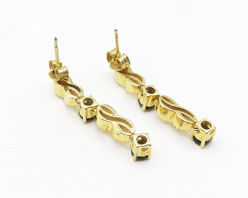 925 Sterling Silver  Sapphire Shiny Gold Plated Vertical Drop Earrings  EG6300