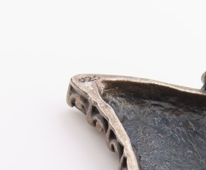 925 Sterling Silver Vintage Pendant Classic Textured Horned Moon Charm  PT26515