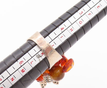 925 Sterling Silver Vintage Ring Amber & Gemstone Floral Design  Sz 5  RG32347