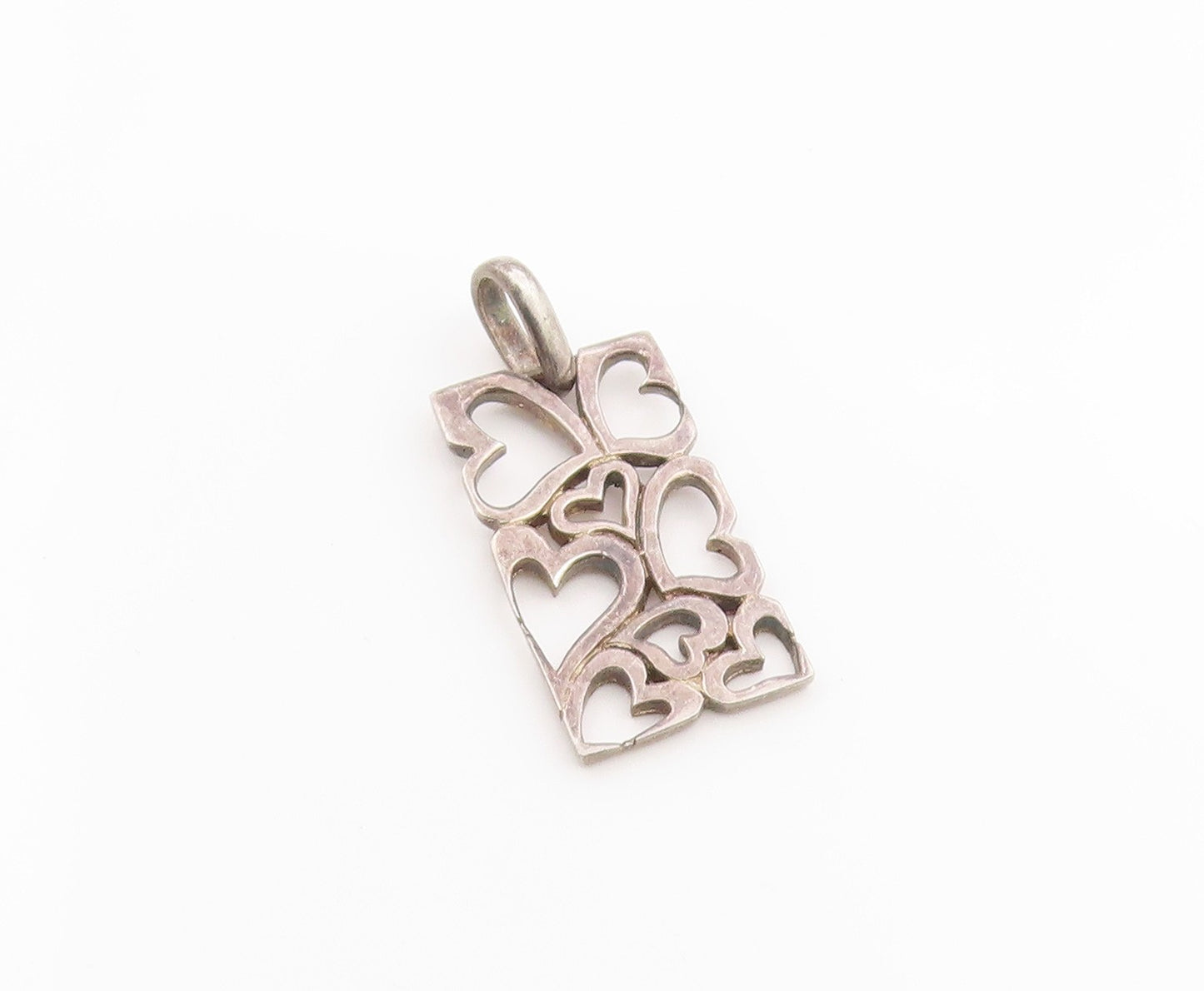 925 Sterling Silver Vintage Pendant Love Heart Cutout Geometric Frame  PT26287