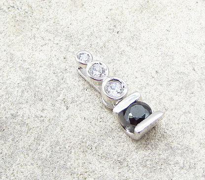925 Sterling Silver Black & White Cubic Zirconia Leveled Drop Pendant PT1522