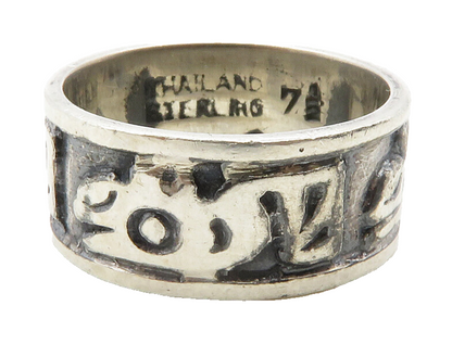 925 Sterling Silver  Vintage Etched Pattern Oxidized Band Ring Sz 7.5  RG13810