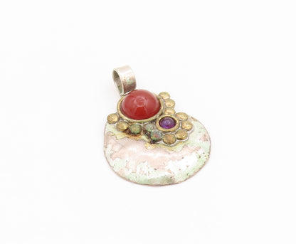 925 Sterling Silver Vintage Pendant LOUIS BOOTH Carnelian Amethyst  PT24393