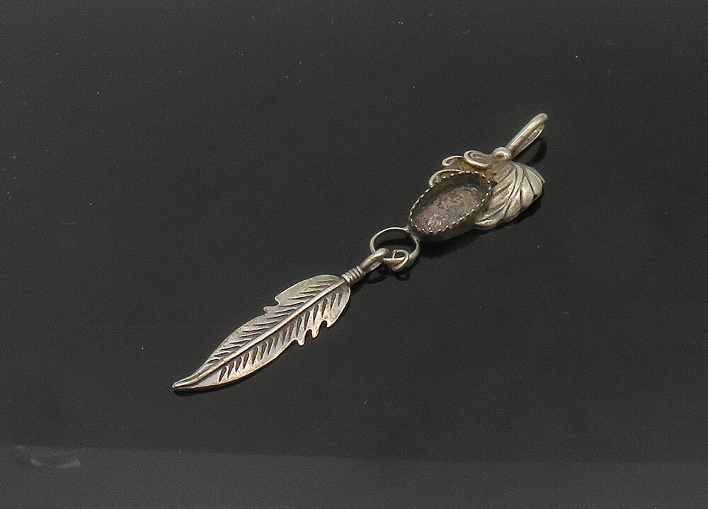 H. SPENCER NAVAJO 925 Silver  Vintage Floral Leaf Feather Pendant  PT16496