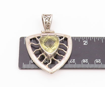 925 Sterling Silver Vintage Pendant Classic Citrine Openwork Web Shield  PT26480