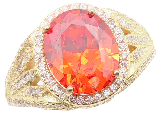 925 Sterling Silver Vintage Ring Gold Plated Orange & White CZ  Sz 7  RG30473