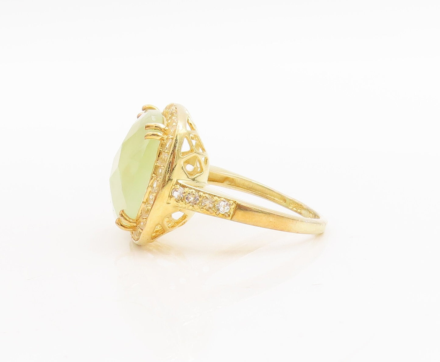 925 Sterling Silver Vintage Ring Gold Plated CZ & Green Gemstone  Sz 7  RG29033