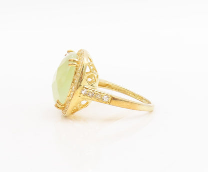 925 Sterling Silver Vintage Ring Gold Plated CZ & Green Gemstone  Sz 7  RG29033