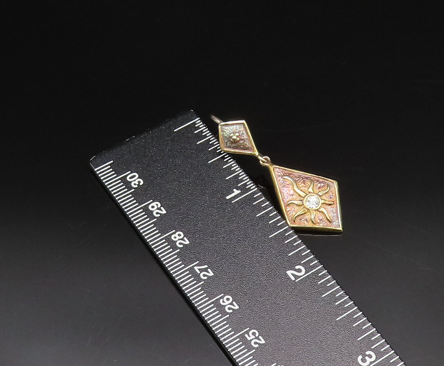 925 Silver  Vintage Cubic Zirconia Sun Motif Diamond Shaped Earrings  EG12227
