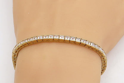 925 Sterling Silver  Cubic Zirconia Shiny Gold Plated Tennis Bracelet  BT1722