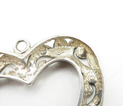925 Sterling Silver  Vintage  Swirl Pattern Open Love Heart Pendant  PT4781