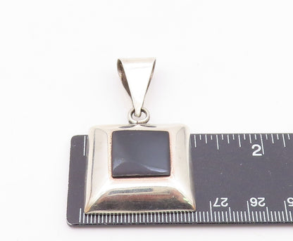 MEXICO 925 Sterling Silver  Vintage Black Onyx Square Dome Pendant  PT10450