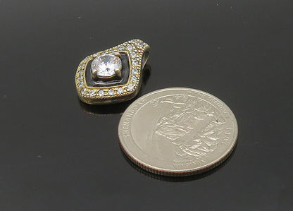 925 Sterling Silver  Vintage Sparkling Cubic Zirconia & Enamel Pendant PT16528