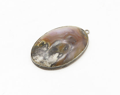 925 Sterling Silver  Vintage Cabochon Cut Agate Oval Drop Pendant  PT14161