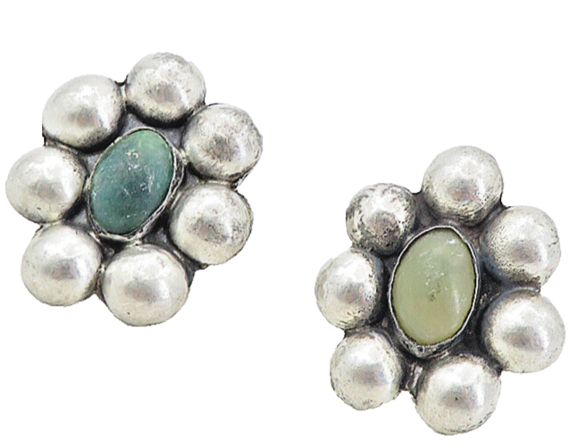 MEXICO 925 Silver Vintage Antique Jasper Floral Non Pierce Earrings EG4174