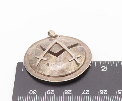 925 Sterling Silver Vintage Pendant Ancient Carved Round Warrior buckler PT22655