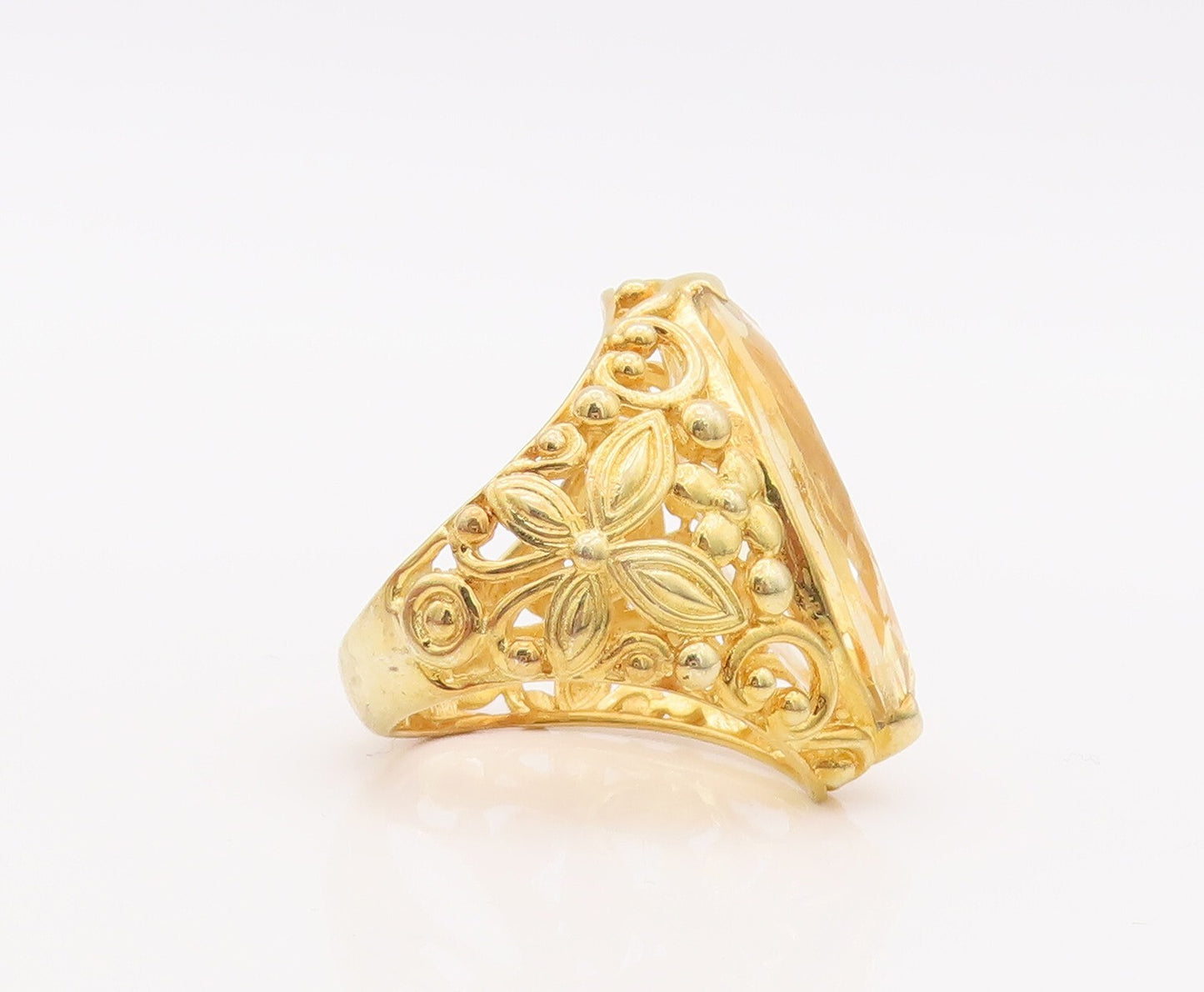 925 Sterling Silver Vintage Ring Gold Plated Citrine Floral Cutout Sz 7  RG29328
