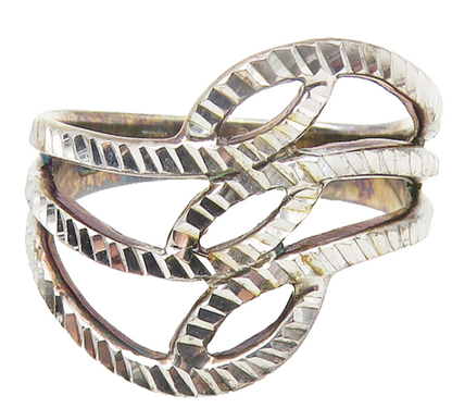 925 Sterling Silver  Vintage Shiny Diamond Cut Split Band Ring Sz 6  RG11283