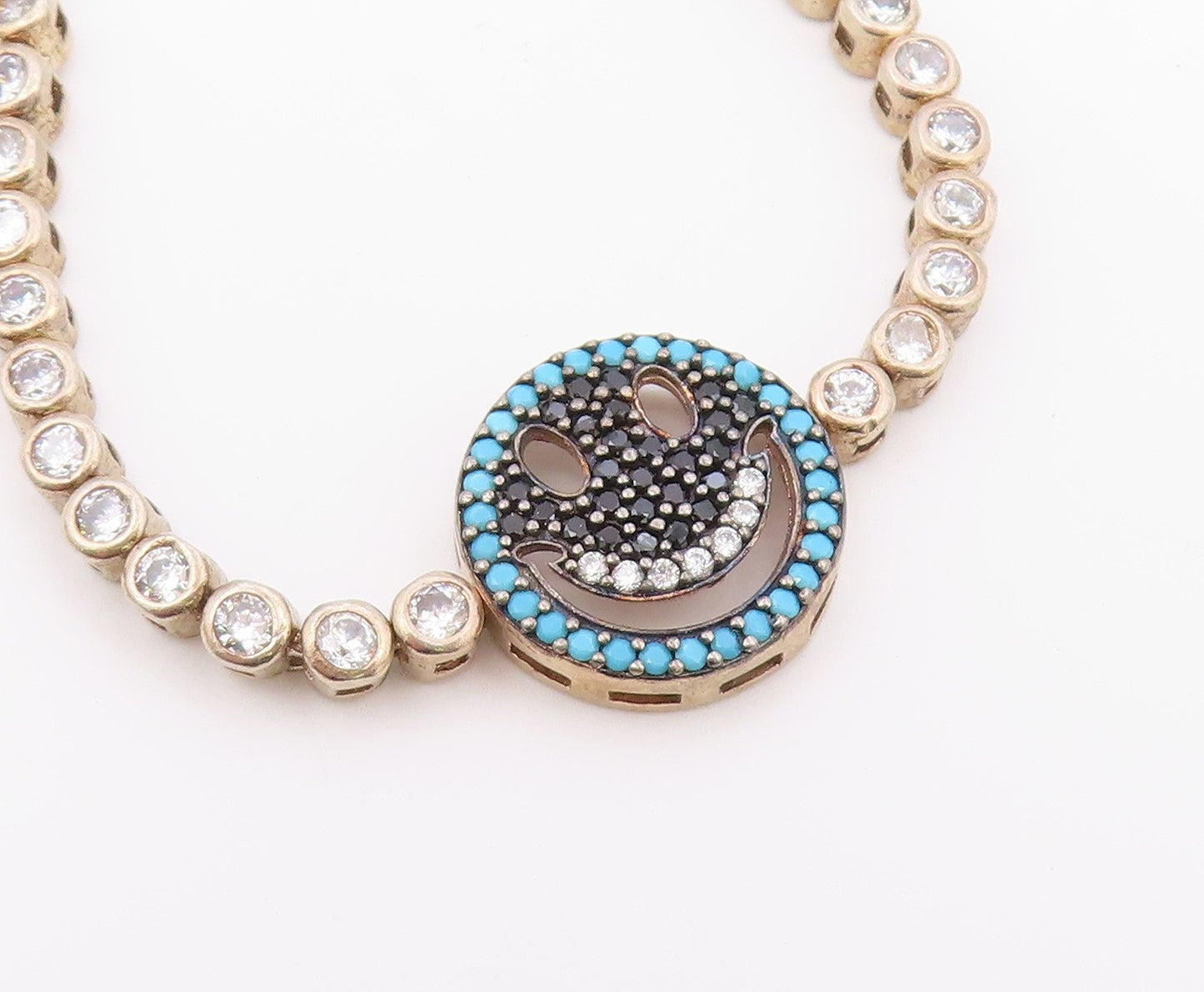 925 Silver  Vintage Turquoise Spinel & Cubic Zirconia Chain Bracelet  BT8789