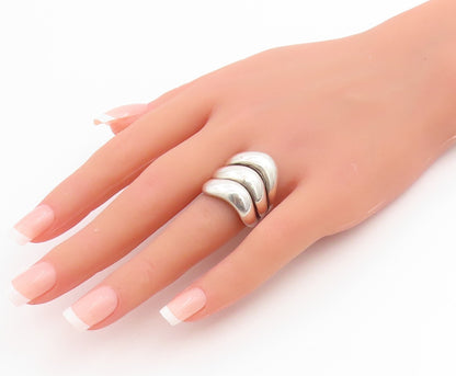 925 Sterling Silver Vintage Ring Three Layered Solid Wave Band  Sz 7.5  RG33903