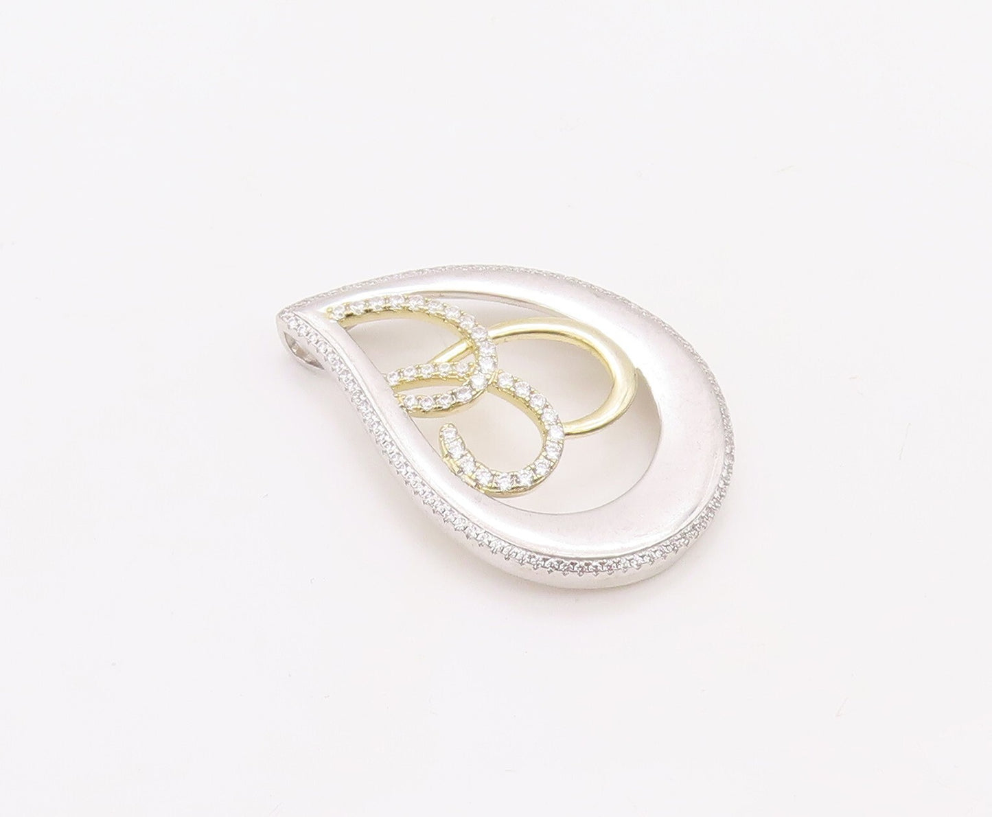 925 Sterling Silver Vintage Pendant Modernist Drop Cut CZ Inlay Design  PT23554
