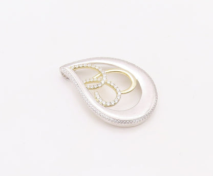 925 Sterling Silver Vintage Pendant Modernist Drop Cut CZ Inlay Design  PT23554