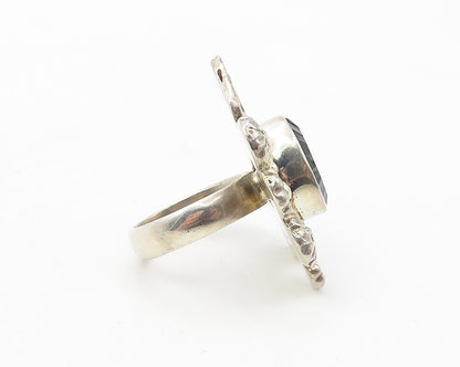 925 Sterling Silver  Smoky Topaz Floral Motif Cocktail Ring Sz 8  RG10109