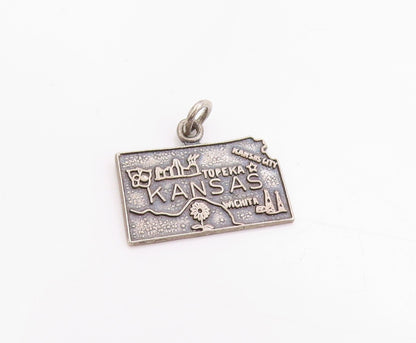 925 Sterling Silver Vintage Pendant Dark Tone Kansas State Map Charm  PT24926