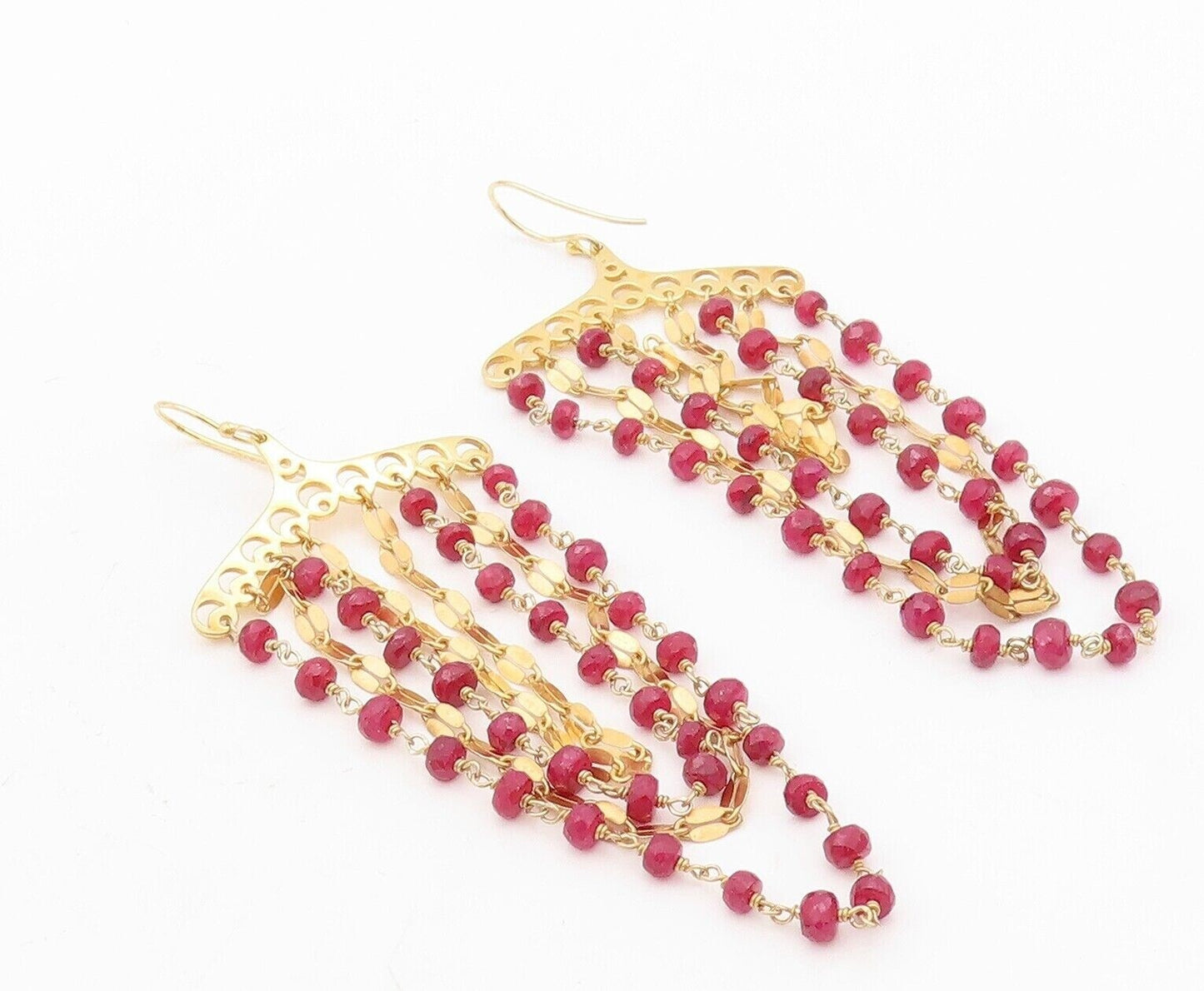 925 Sterling Silver Vintage Earrings Gold Plated Dangling Beaded Ruby  EG13162