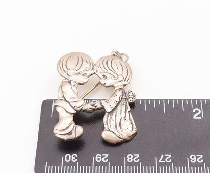 925 Sterling Silver Vintage Brooch Pin PMI Carved Kids Holding Hands  BP10960