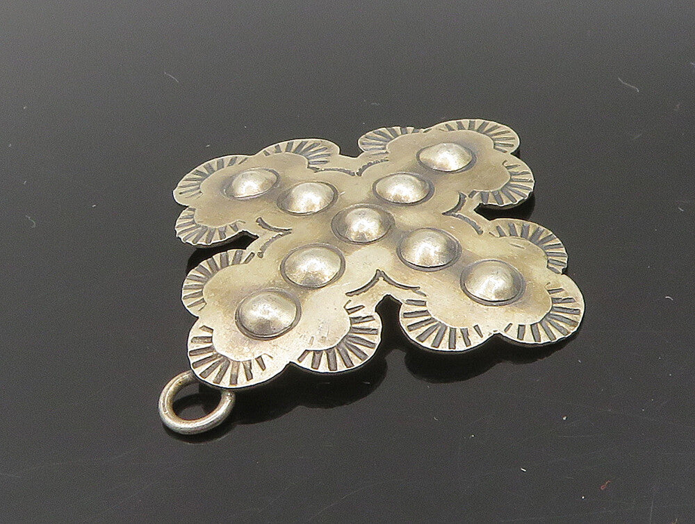 925 Sterling Silver Vintage Beaded Etched Cross Pendant PT20267