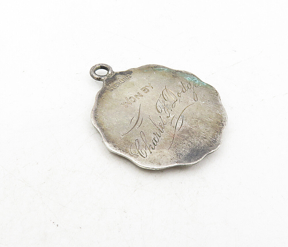925 Sterling Silver  Vintage Antique Enamel Potato Race 1906 Pendant  PT6539