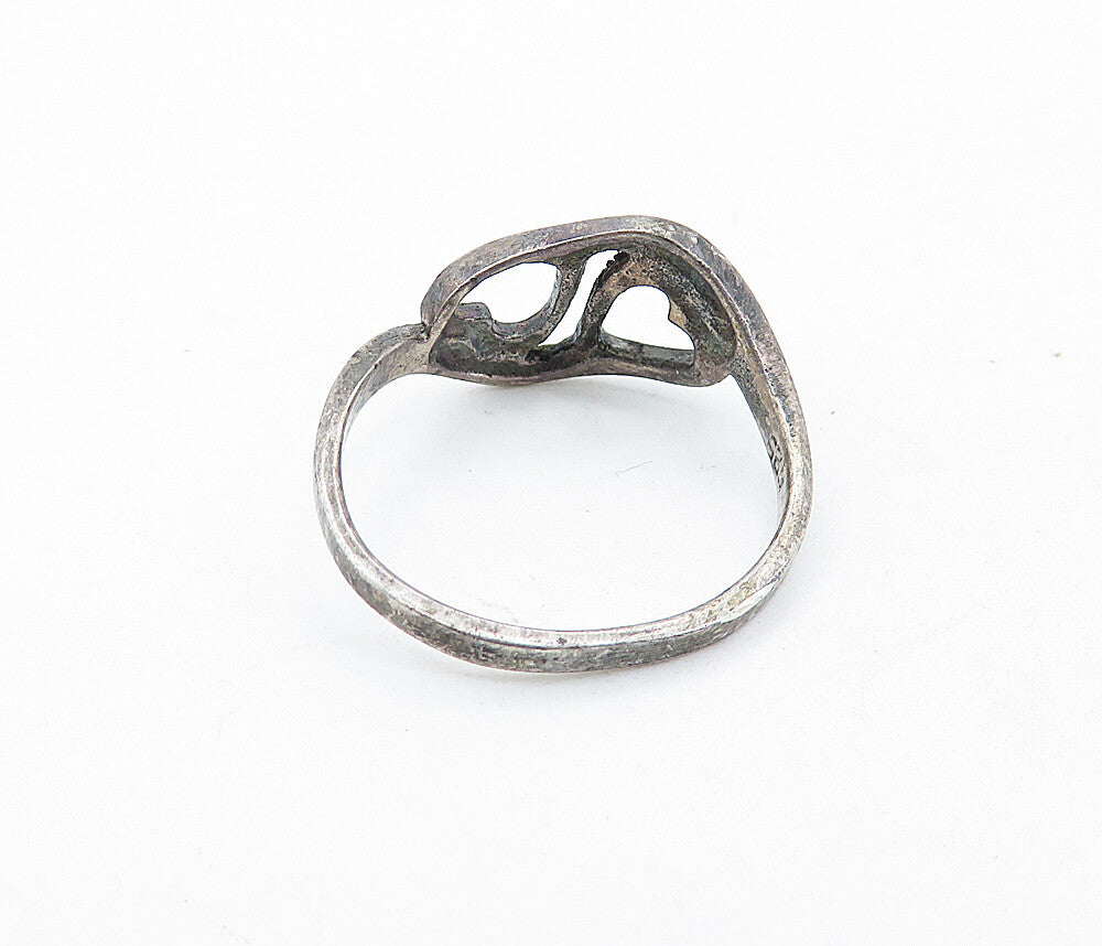 925 Sterling Silver  Vintage Dark Tone Love Heart Bypass Ring Sz 6  RG5881