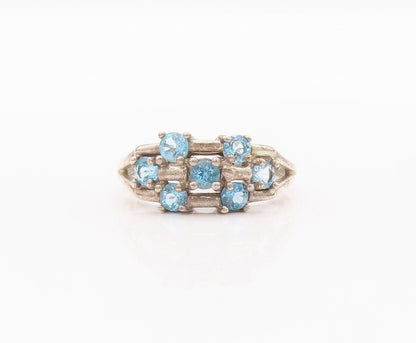 925 Sterling Silver Vintage Ring Carved Blue Round Cut CZ Beaded  Sz 8  RG28292