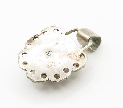 925 Sterling Silver Vintage Cabochon Rhodochrosite Floral Pendant PT11702