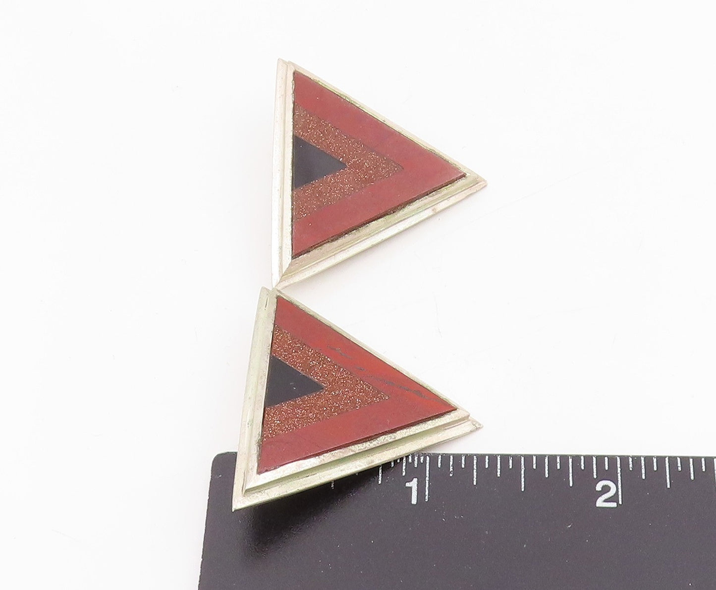 925 Sterling Silver Vintage Earrings Multi Gemstone Triangular Clip On  EG13801