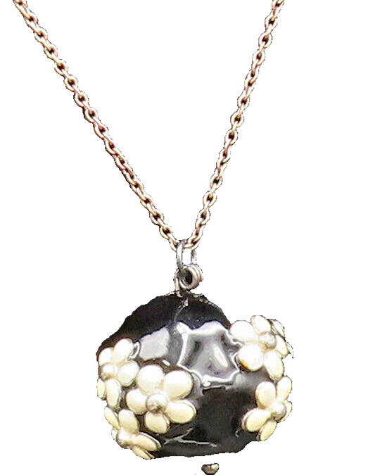 DESIGNER 925 Silver  Vintage Enamel Flowers & Sphere Chain Necklace  NE3972