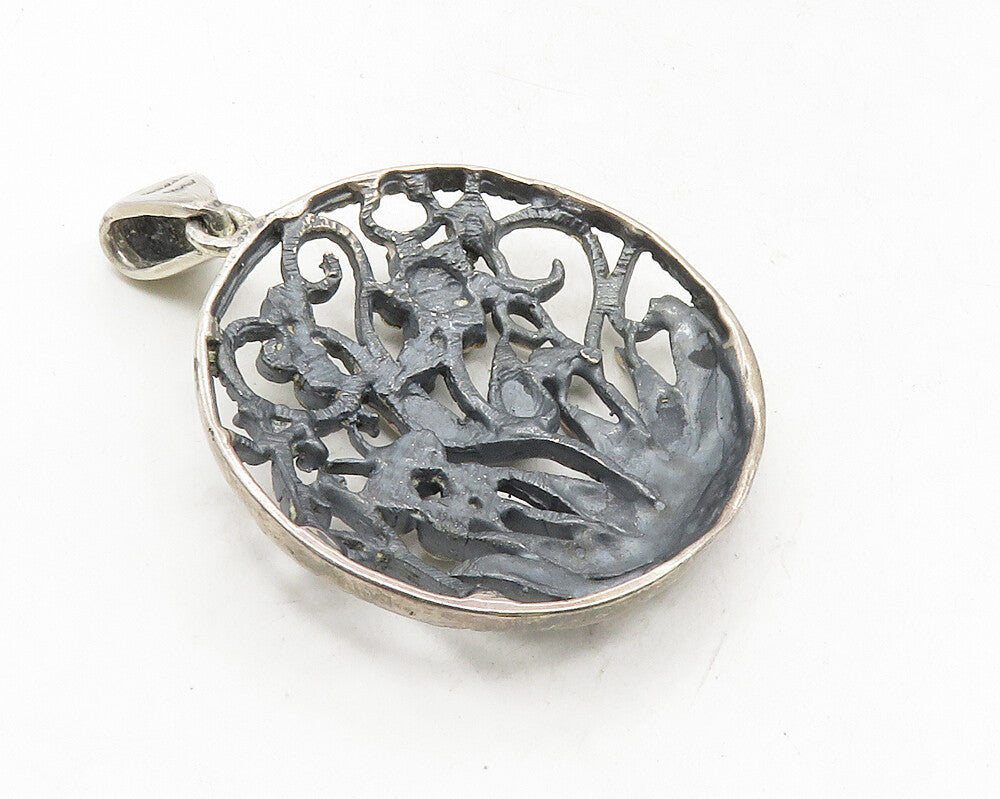 MEXICO 925 Sterling Silver  Vintage Dark Tone Blooming Flowers Pendant  PT7932