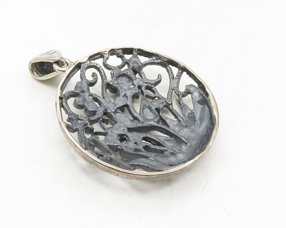 MEXICO 925 Sterling Silver  Vintage Dark Tone Blooming Flowers Pendant  PT7932