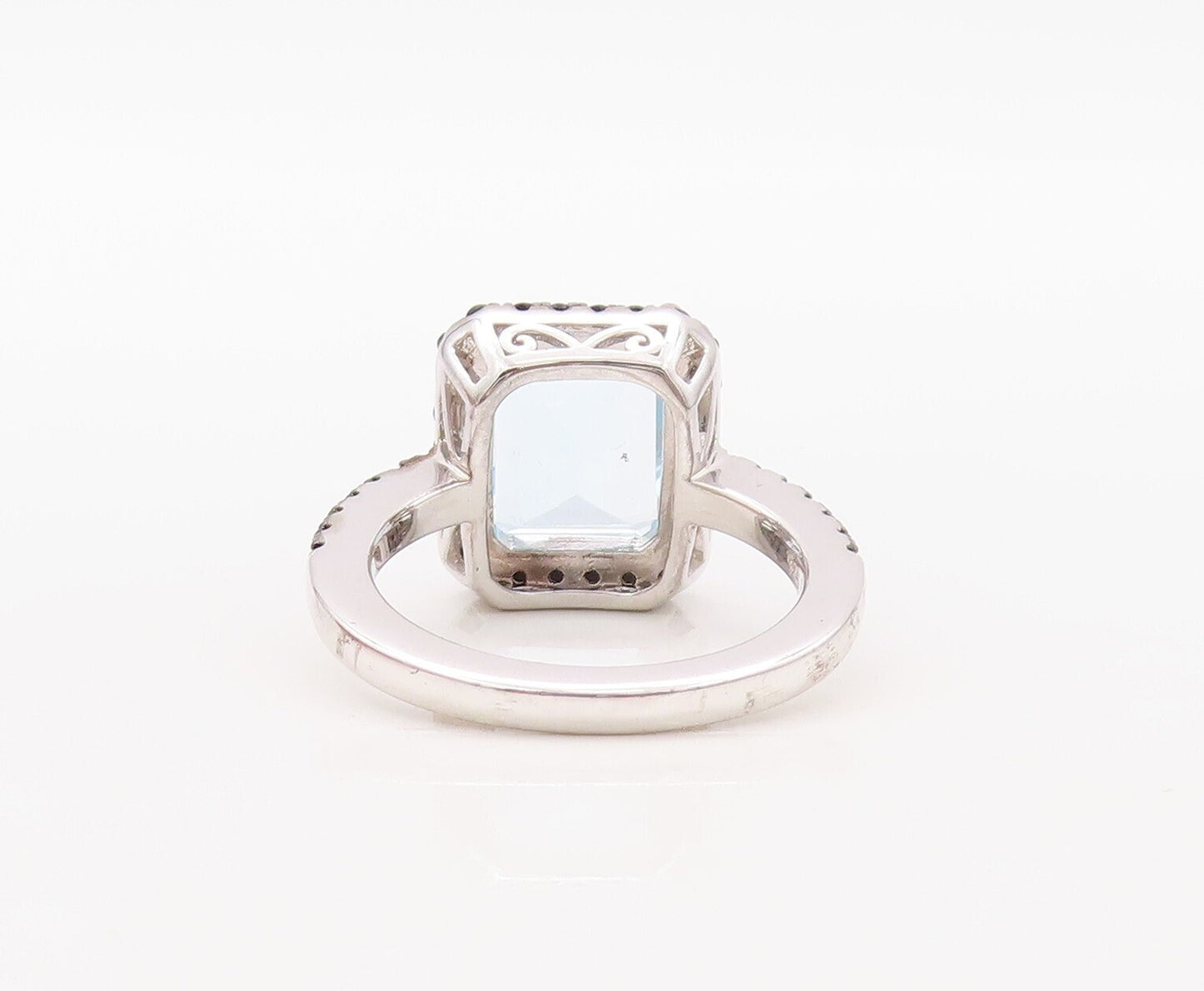 925 Sterling Silver Vintage Ring Rectangle Blue Topaz Halo Spinel  Sz 7 RG30843